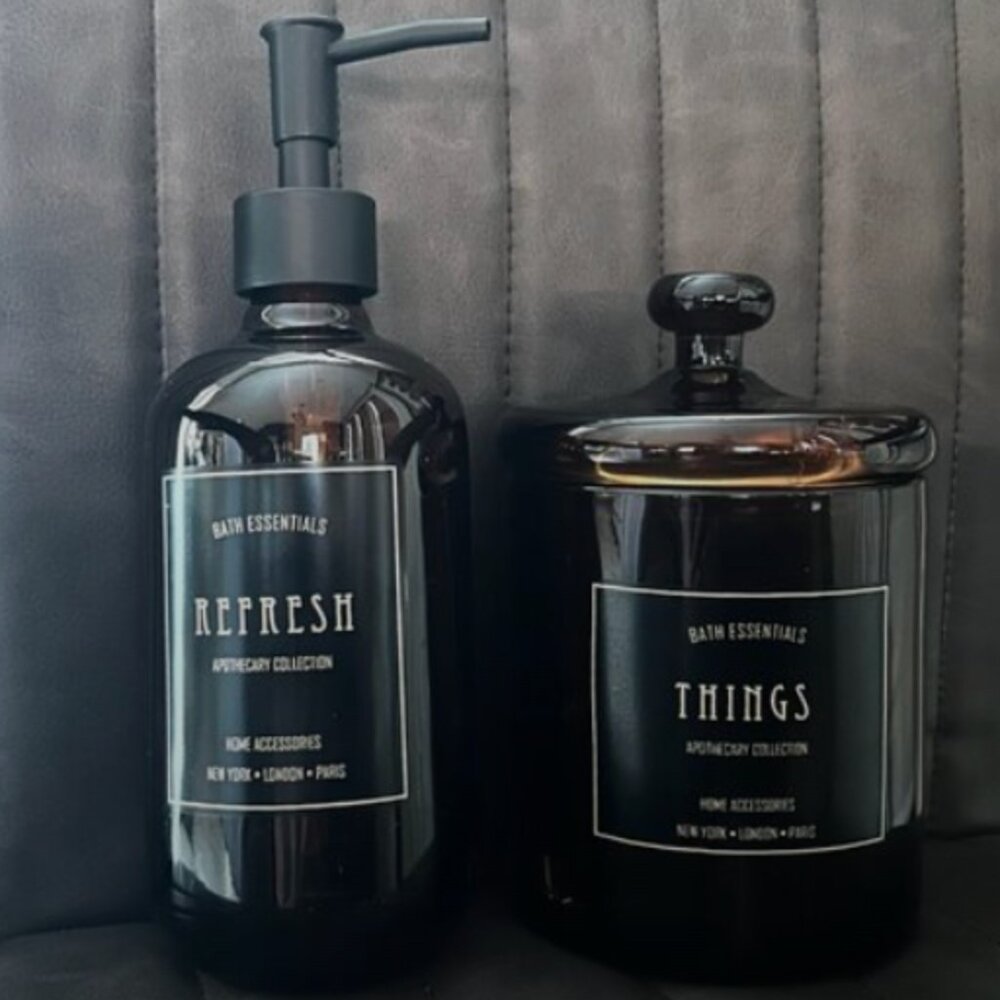 New Dark Academia Apothecary Amber Glass Bathroom Soap Pump and Qtip Holder - Picture 3 of 10